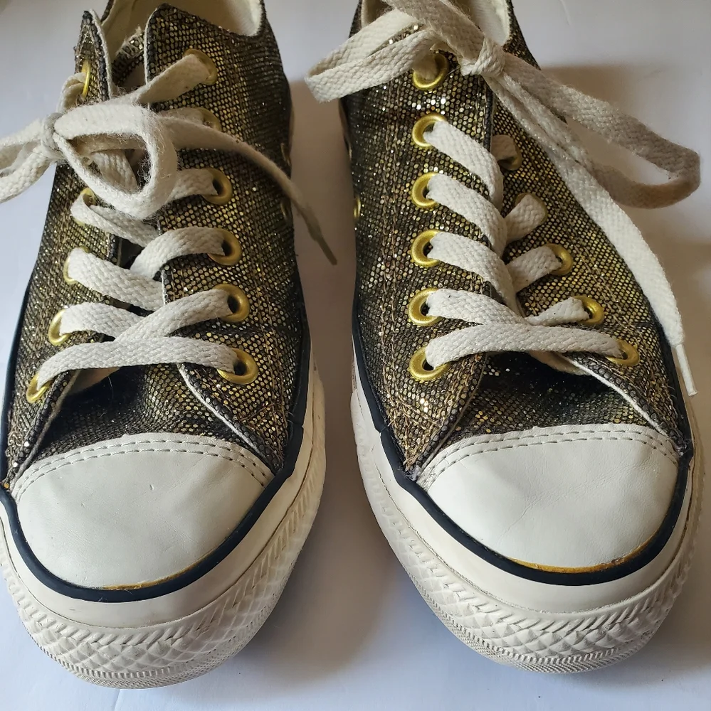 Converse Rare Women's Gold Glitter Rubber Chuck Taylor All Star OX Canvas Sz 7.5 - Picture 2 of 7
